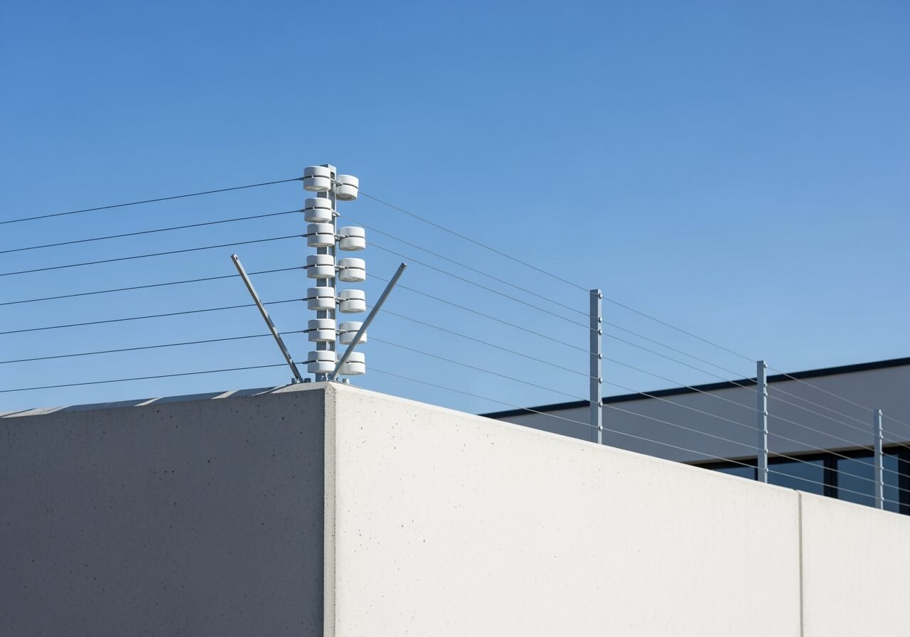 Cerca elétrica instalada sobre muro