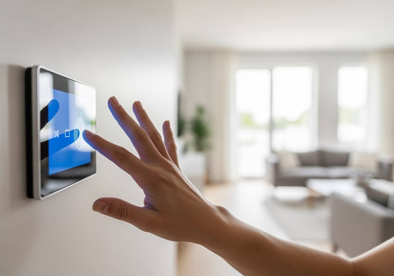 Painel de casa inteligente sendo controlado